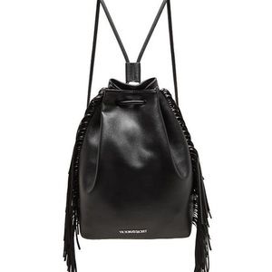 NWT Victoria Secret black leather fringe backpack
