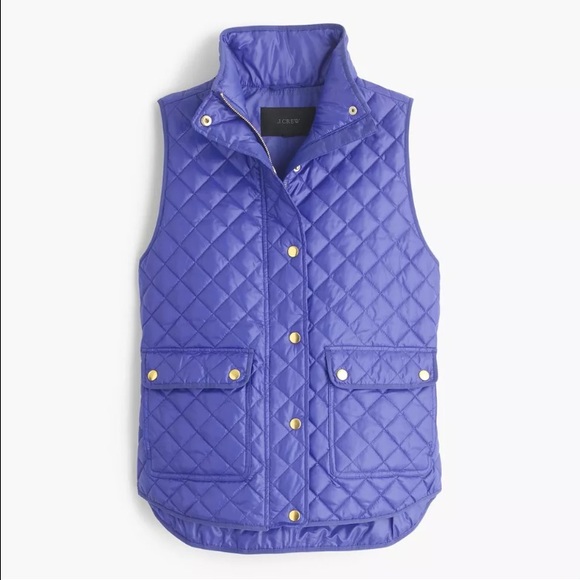 NWT J.Crew Shiny Quilted Puffer Vest Royal Blue.
