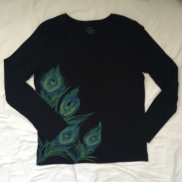 Jones New York Sport black peacock long sleeve top