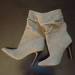 Gray Suede Mid-calf heeled boots
