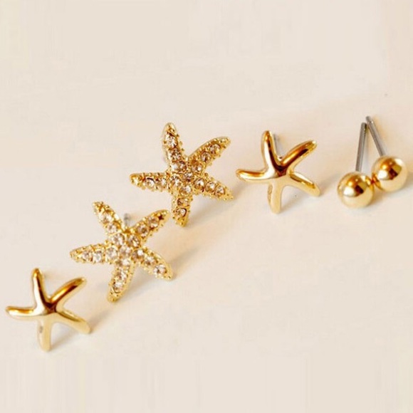 Boutique Jewelry - Gold plated set of 3 pairs of stud earrings