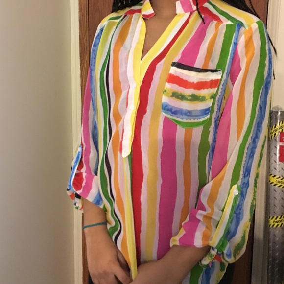 Rainbow blouse. 3 button,Pocket Left breast