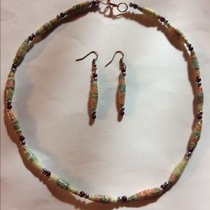Paper bead necklace and earrings- Handmade