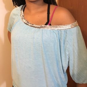 Aqua  Sequin Top