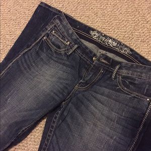 Perfect condition dark wash, boot-cut jeans.