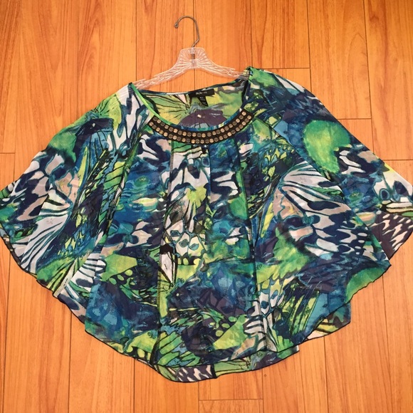 (New) Ornate Foliage Beaded Chiffon Top - Picture 3 of 4