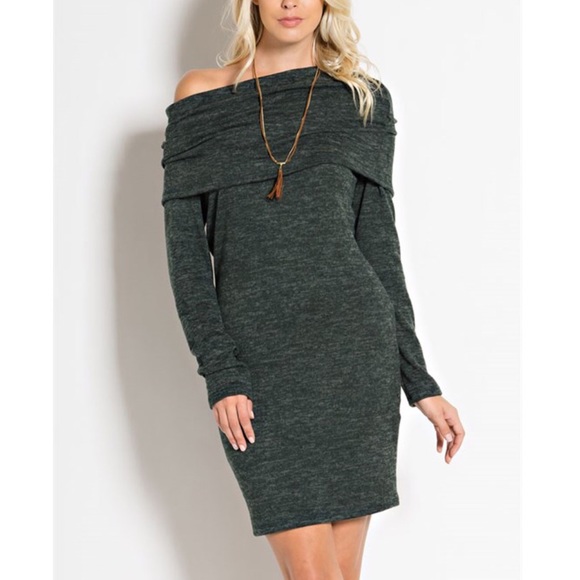 🆕KAYDEN off shoulder dress - HUNTER GREEN - Picture 2 of 4