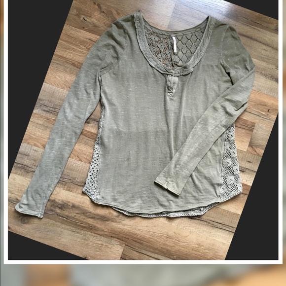 Free People Tops - Free People Henley  L/S Crocheted Back Top