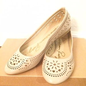 Patent nude flats with cute hearts by American Rag