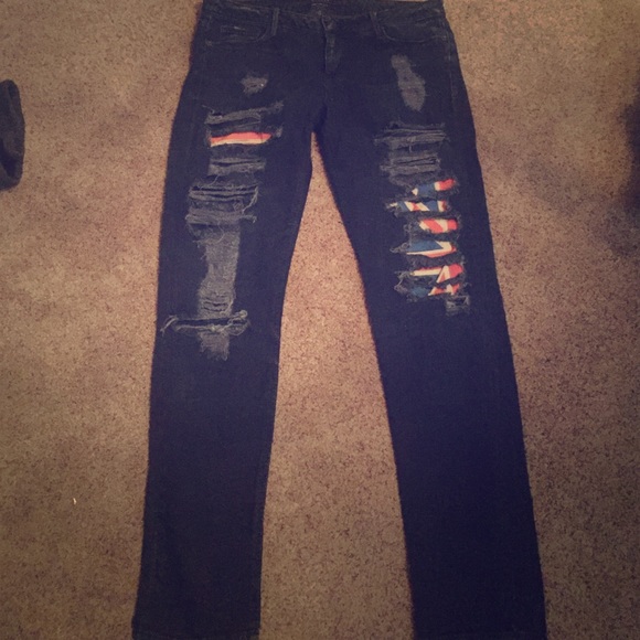 Dark Hudson ripped British flag Jean