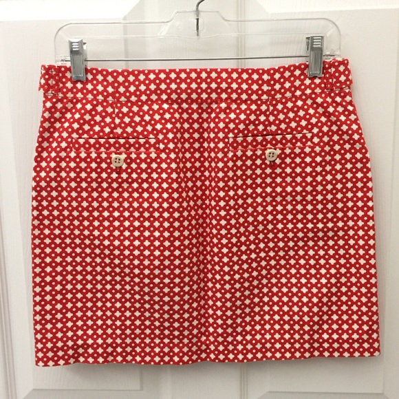 SOLD J. Crew Cross & Dots Button Red Mod Skirt - Picture 3 of 4