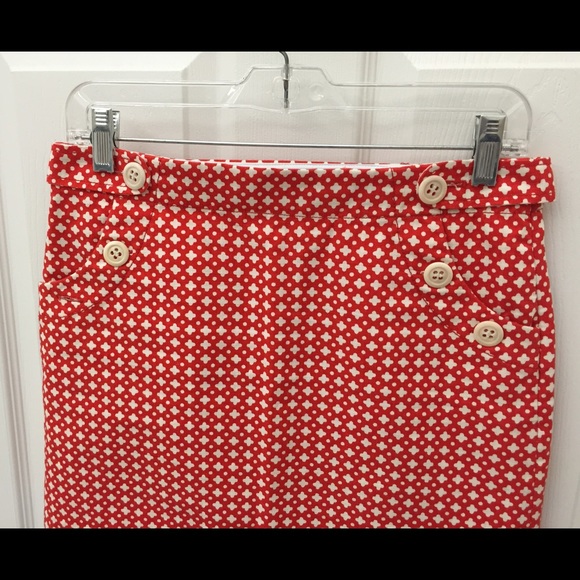 SOLD J. Crew Cross & Dots Button Red Mod Skirt - Picture 4 of 4