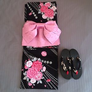 Japanese Yukata Kimono Set with Clogs