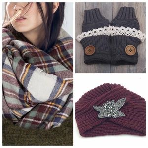 Scarf, Lace Mittens, Jeweled Hat BUNDLE