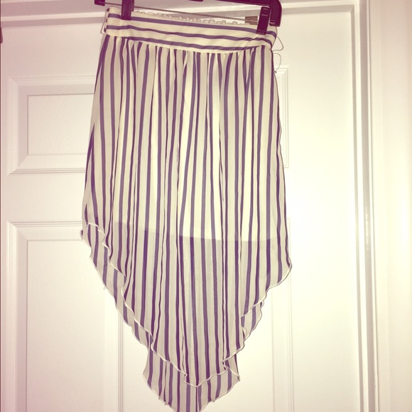 Shear, navy, striped skirt