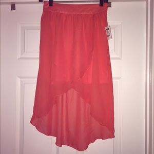 Mid-length coral, sheer skirt