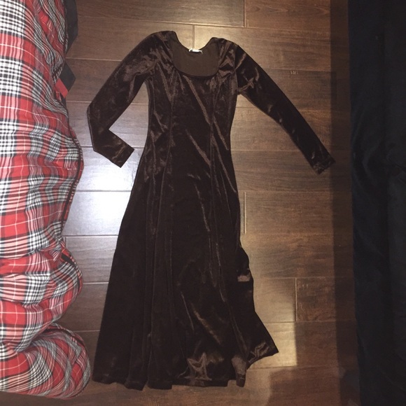 90s brown velvet maxi dress