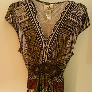 Tribal print dress with beadwork
