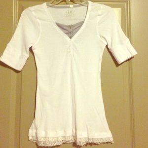 White top with grey button up