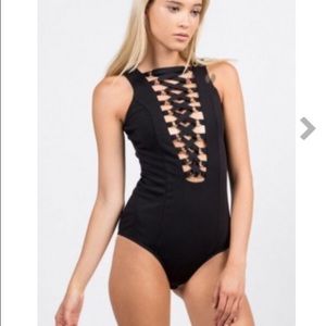 NEW Black lace-up bodysuit