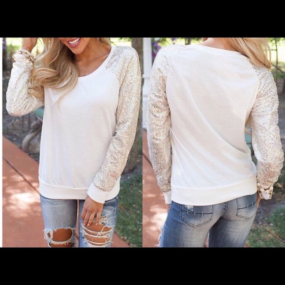 Glitter Glam Ivory Top - Picture 1 of 2