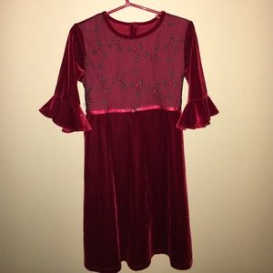 Girls Holiday burgundy velvet dress