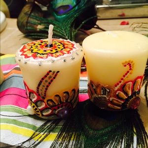 Homemade decorated beautiful candles.