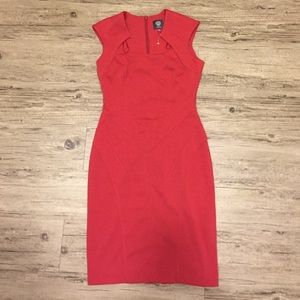 Midi dress in red berry color.
