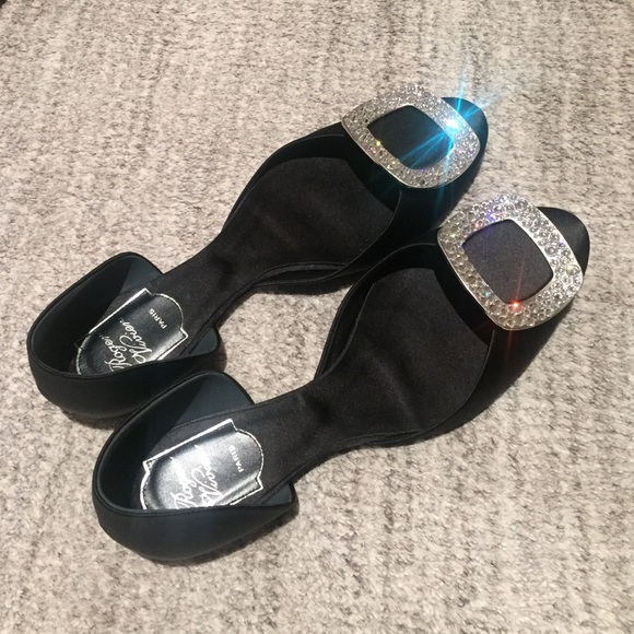 Roger Vivier Black Flats with Crystal Buckle - Picture 1 of 4