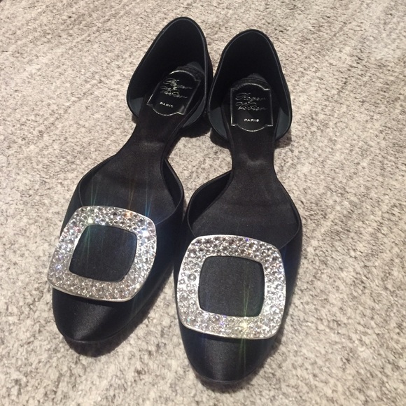 Roger Vivier Black Flats with Crystal Buckle - Picture 2 of 4