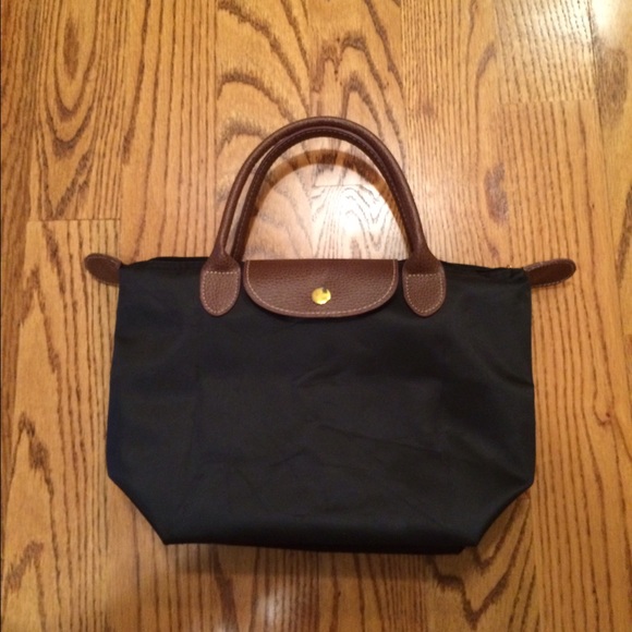 Black and brown small nylon tote purse
