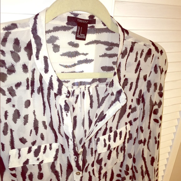Printed chiffon semi sheer button up blouse