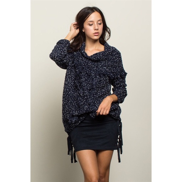 Cozy Navy Fringe Sweater - Picture 3 of 4