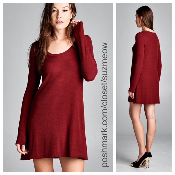 NWT Red / Burgundy Long Sleeve Dress • S, M, L - Picture 2 of 2
