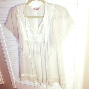 White angelic chiffon blouse with flutter sleeves