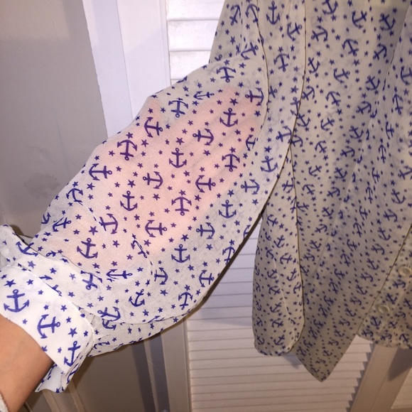 Semi-sheer chiffon tie neck anchor blouse - Picture 2 of 3