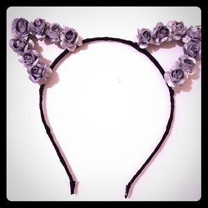 Silver floral cat ears headband