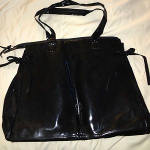 Black vinyl like large tote bag
