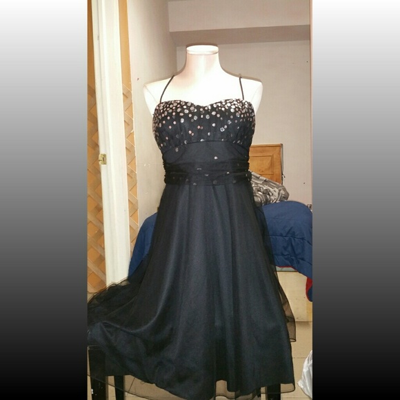 Little black dress with glitter poka dots