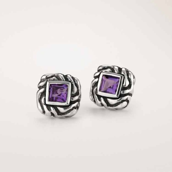 Square Amethyst Stud Earrings - Picture 1 of 1