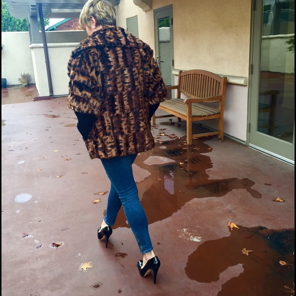 SOLD Calvin Klein faux fur animal print coat - Picture 2 of 4