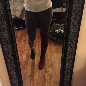 Thigh high flat burgundy boots
