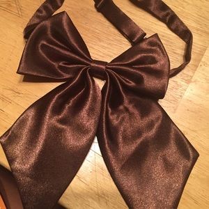 Tie bow dark brown satin scarf