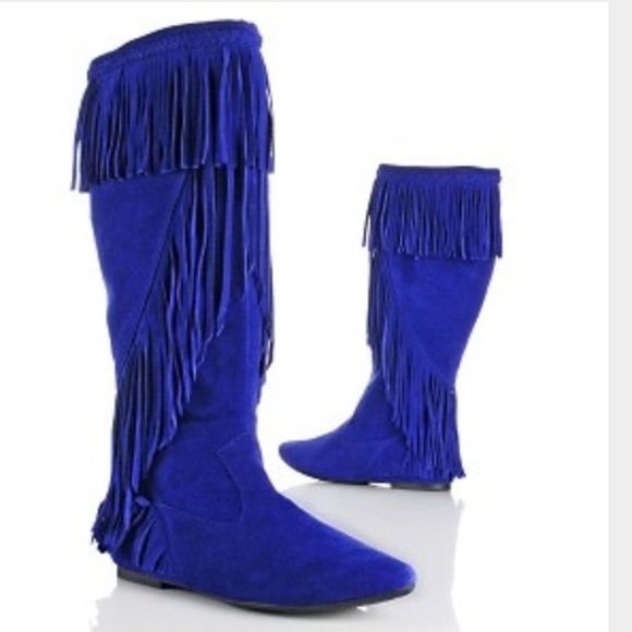 Electric blue fringe boots- worn once!