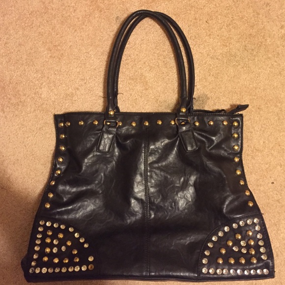Large black diamond and studded purse