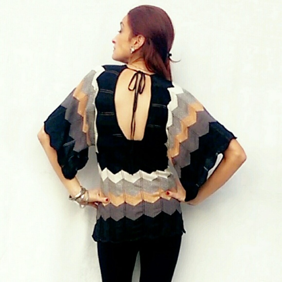 ❌SOLD VTG Knit Kimono Sleeve Low Back Tunic Top - Picture 2 of 4