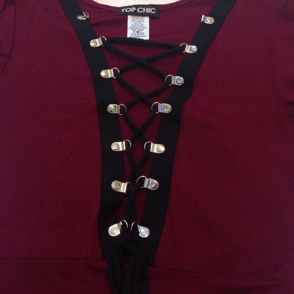 Burgundy Lace Up Front Midi Dress - Picture 2 of 4