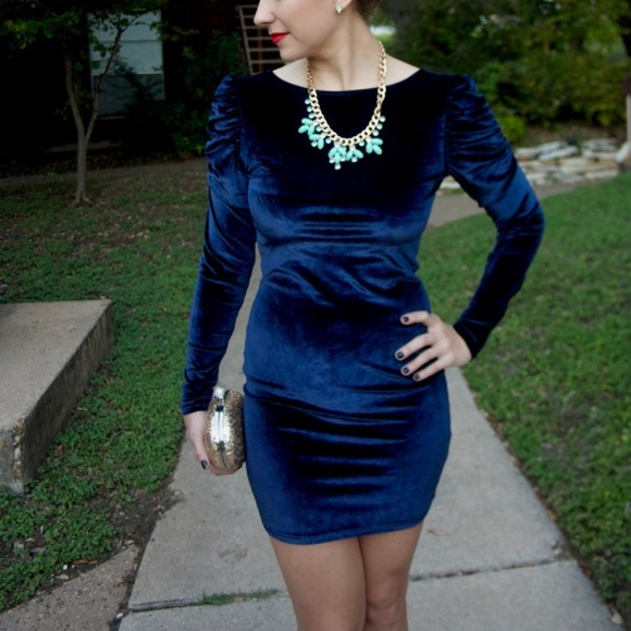 Leith Blue Velvet Dress