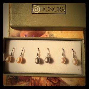 3 pairs of real pearl earrings