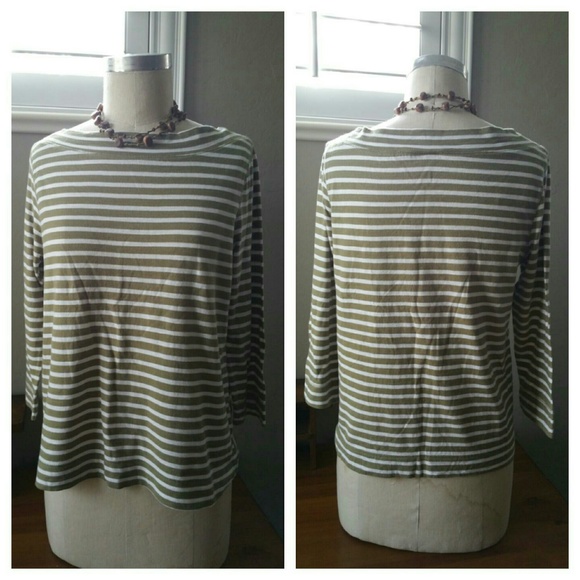 J. Jill Olive & Cream Striped Tee - Picture 1 of 3